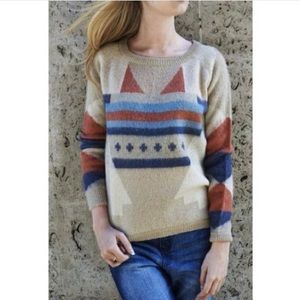 Maison Scotch Beige Knit Jumper Aztec Print Crewneck Sweater